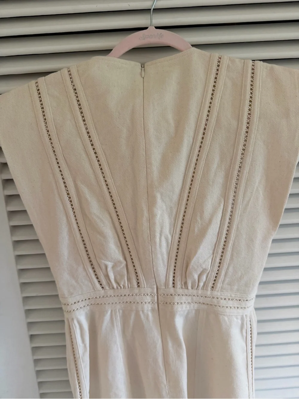 Cream Deep-V Crochet Detail Mini Dress